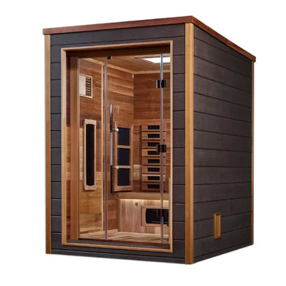 Golden Designs Nora Outdoor-Indoor PureTech™ Hybrid Full Spectrum Sauna – Canadian Red Cedar Interior | GDI-8222-01 Nora | 2 Persons