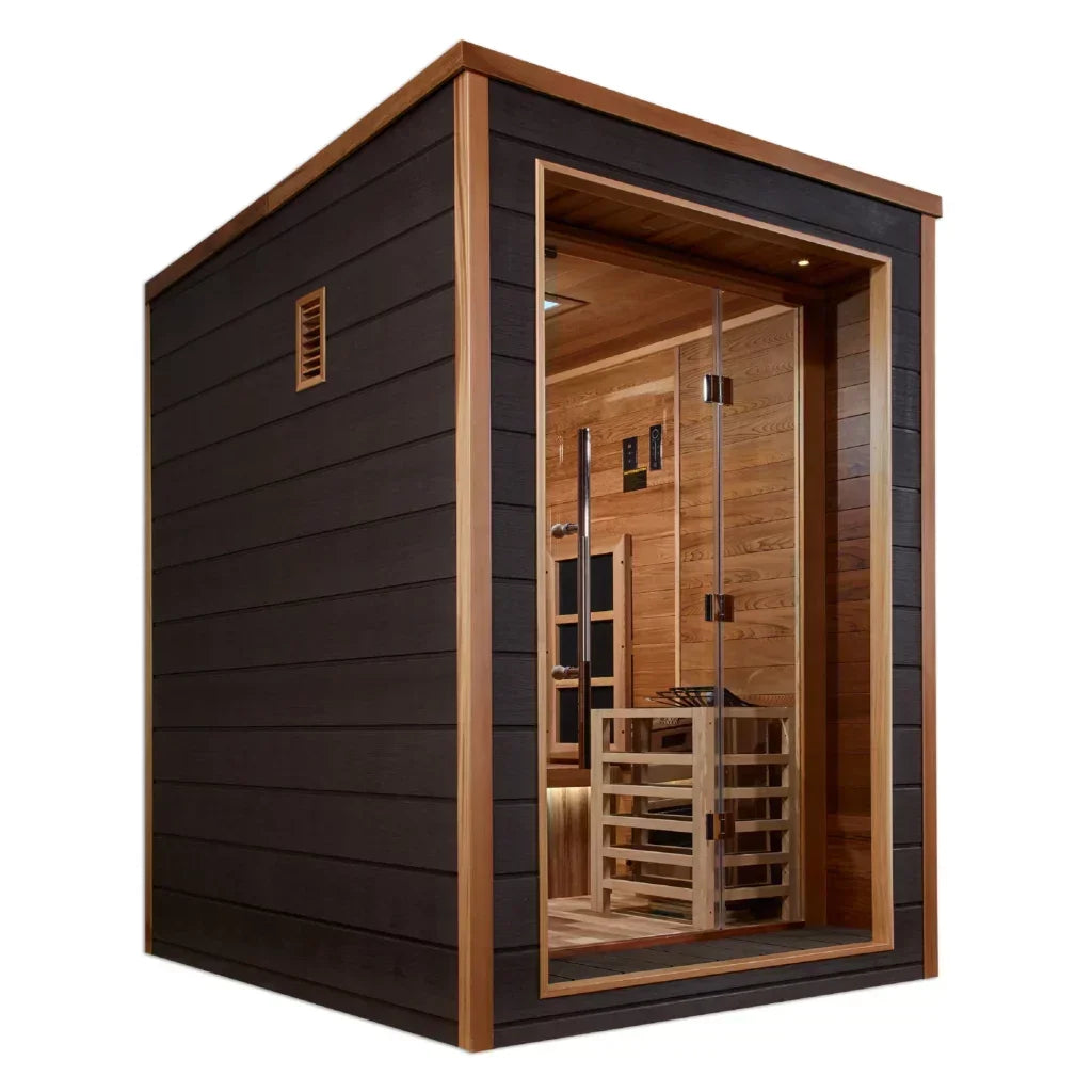 Golden Designs Nora Outdoor-Indoor PureTech™ Hybrid Full Spectrum Sauna – Canadian Red Cedar Interior | GDI-8222-01 Nora | 2 Persons